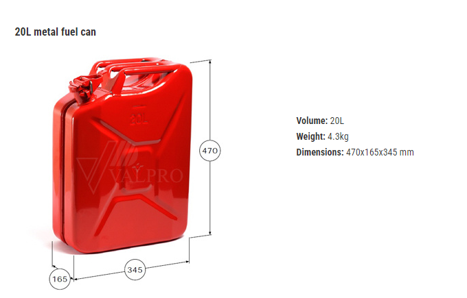 Red Valpro European 2023 Steel Jerry Can 20L / 5.25 gal. GJC20R