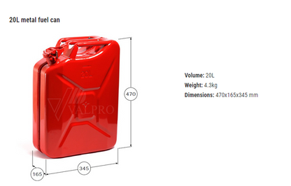 Red Valpro European 2023 Steel Jerry Can 20L / 5.25 gal. GJC20R